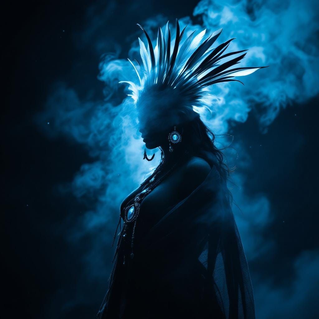 Mystical Shaman Silhouette in Tribal Noir Style