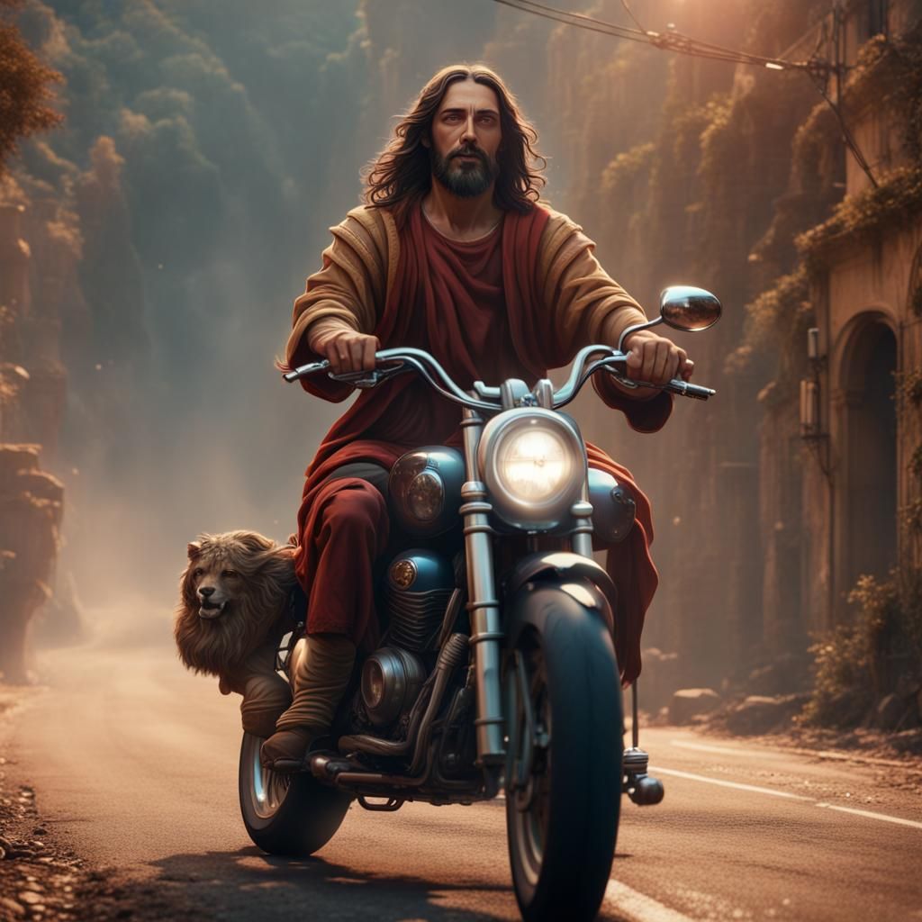 Jesus Christ Rides a Motorbike: Detailed Matte Painting