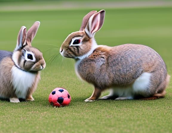 Cute Rabbits Play Soccer Game