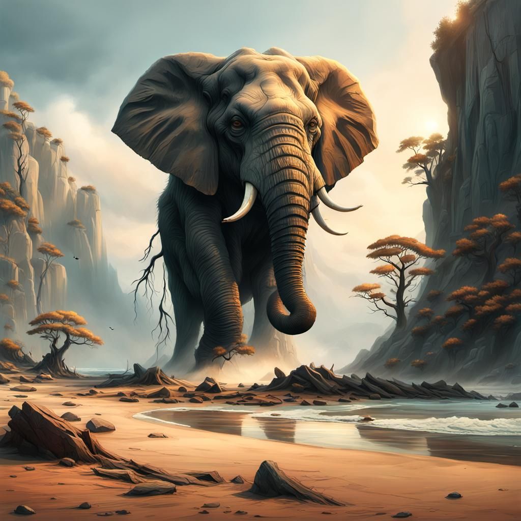 Majestic Rock Elephant Landscape in Digital Matte Painting