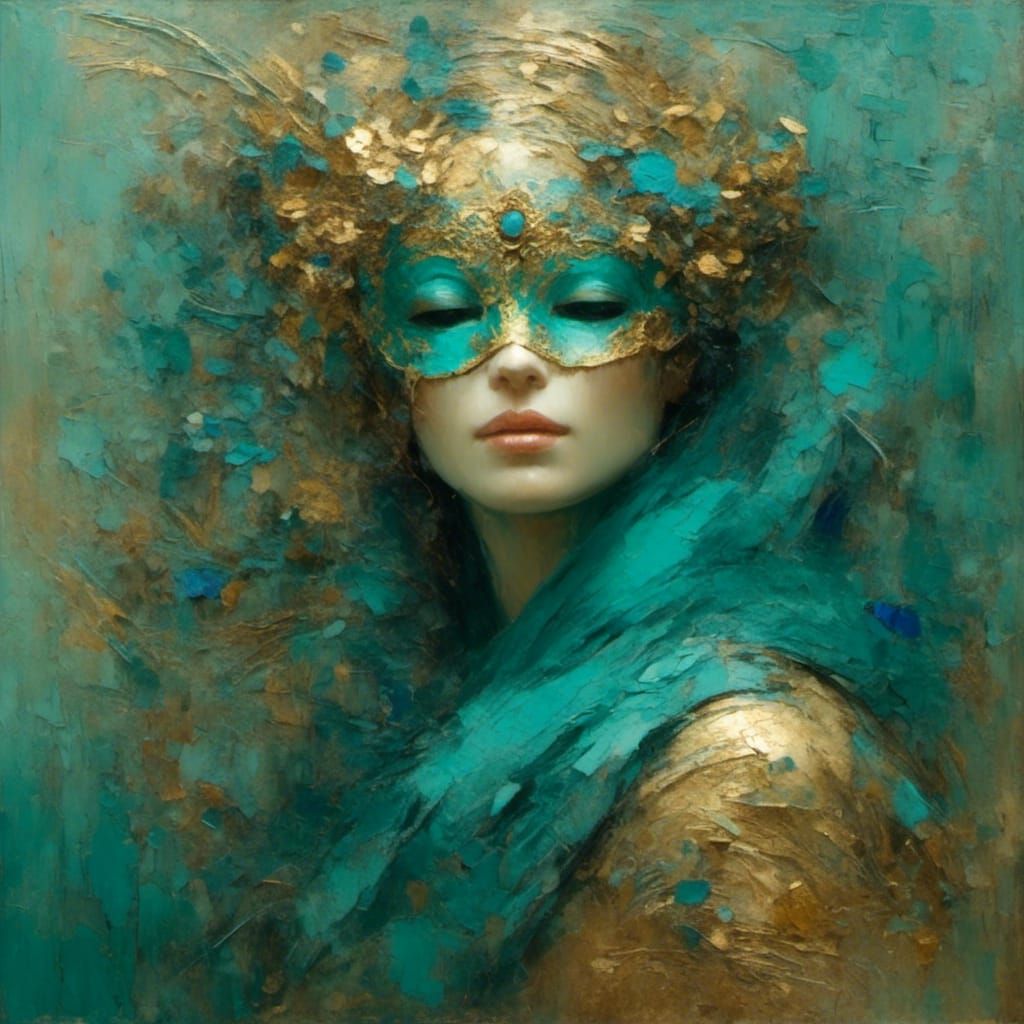 Woman in Ornate Mask, Impressionistic Portrait