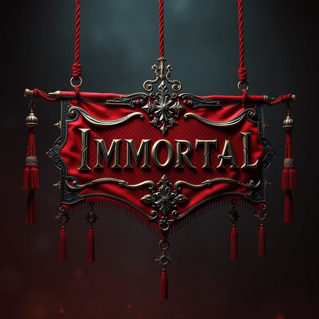 Metallic Red Immortal Rank Banner in Fantasy Style