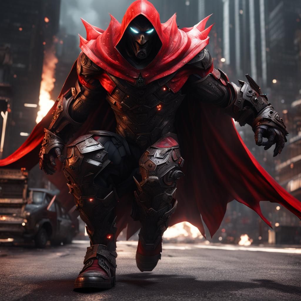 Armored Super Villain Causing City Explosion