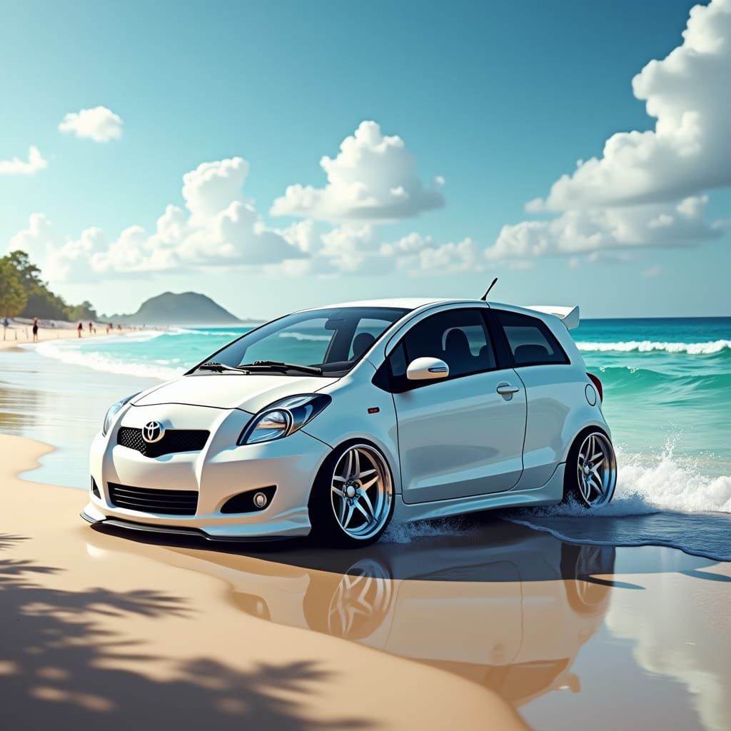 Toyota Vitz RS Cruises by Seaside in Fantasy Art