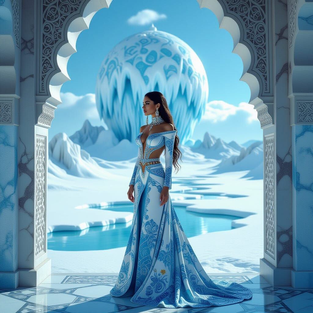 Moroccan Woman as Gaudi Sculpture on Ice Planet, Gothic Styl...