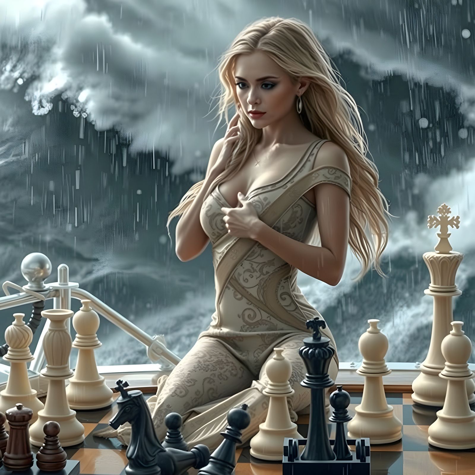 Women Play Chess on Yacht Amidst Storm
