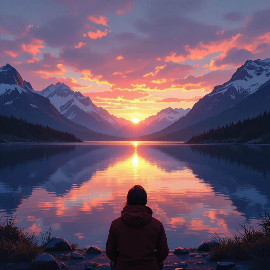 Alpine Lake Sunset: Concept Art in Triadic Colors