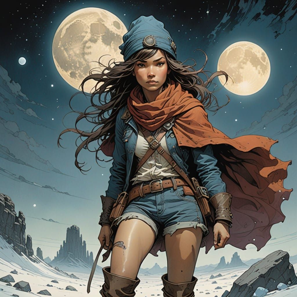 Female Adventurer in Comic Book Style with Icy Hues