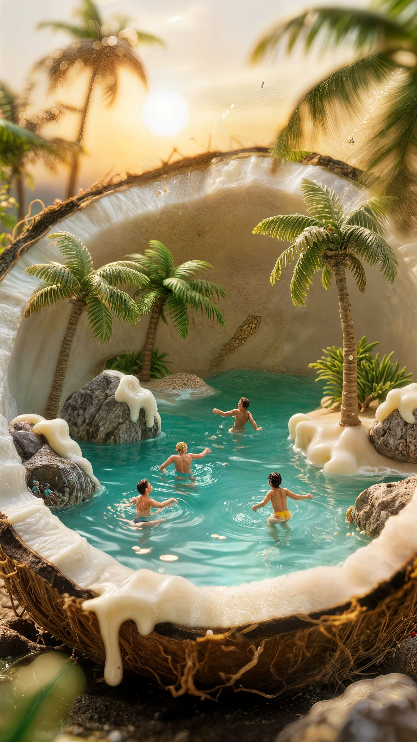 Tropical Paradise Inside a Coconut With Tiny People