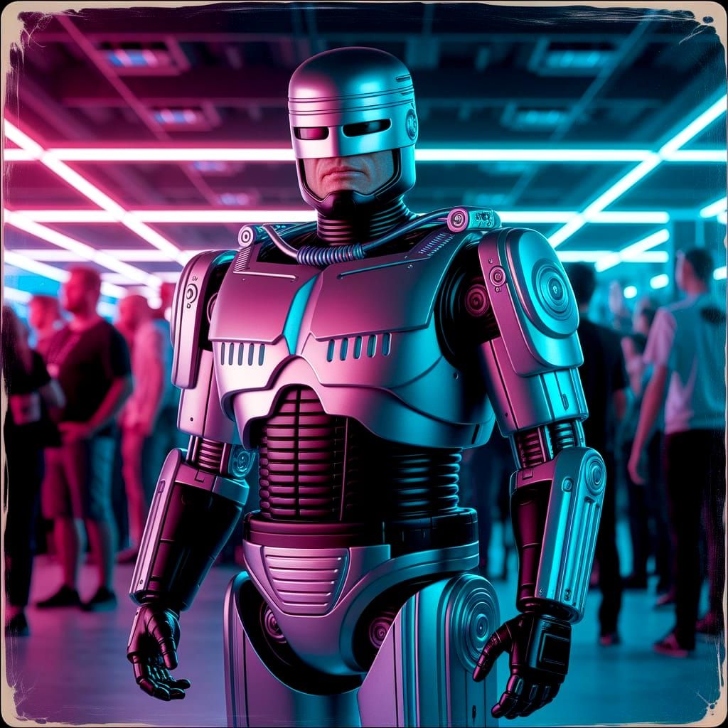 Robocop in Cyberpunk Cosplay, Rendered in Simon Bisley Style