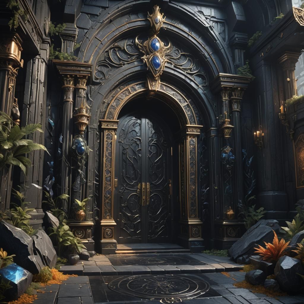 Fantastical Black Obsidian Entryway in Matte Painting Style