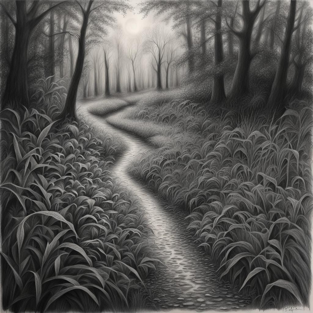 Hyperdetailed Charcoal Drawing of Morning Dew