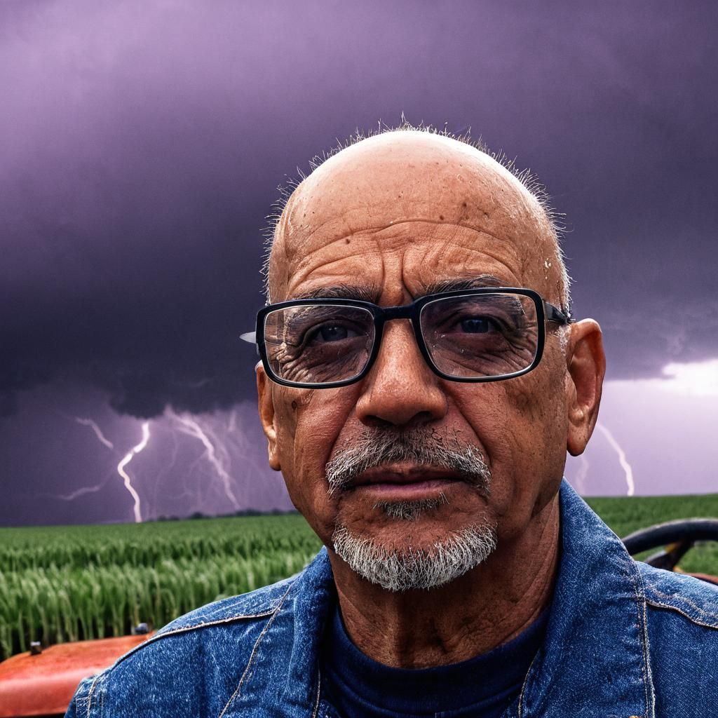Stormy Tractor Ride: A Hyper-Realistic Digital Portrait