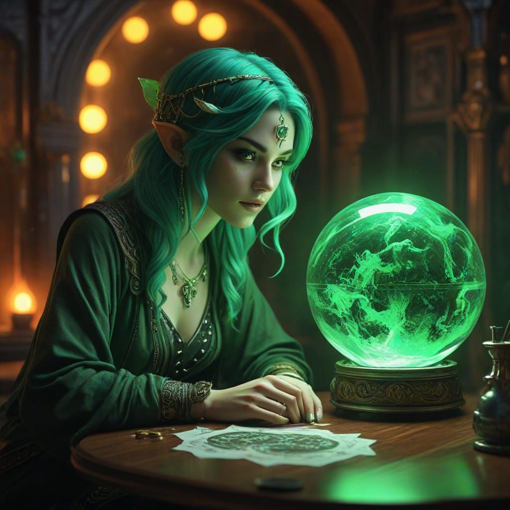 Graffiti Art of Elven Fortune Teller with Glowing Orb