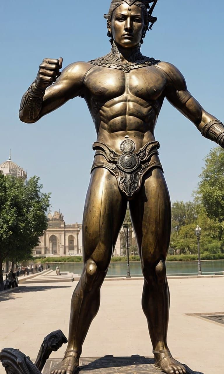 Ornate Iron and Gold Warrior Statue