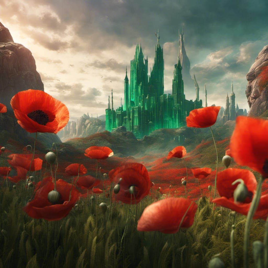 Oz Landscape: Emerald City and Red Poppies
