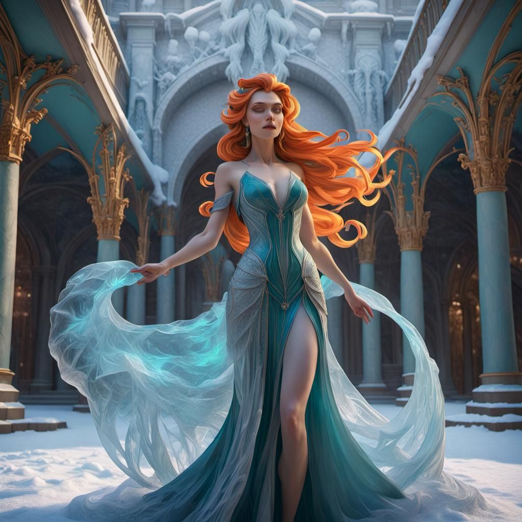 Spectacular Ice Sculpture in Frozen Palace: Hyperdetailed Ar...