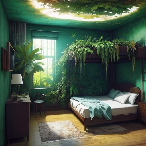 Hyperrealistic Jungle Bedroom with Boy