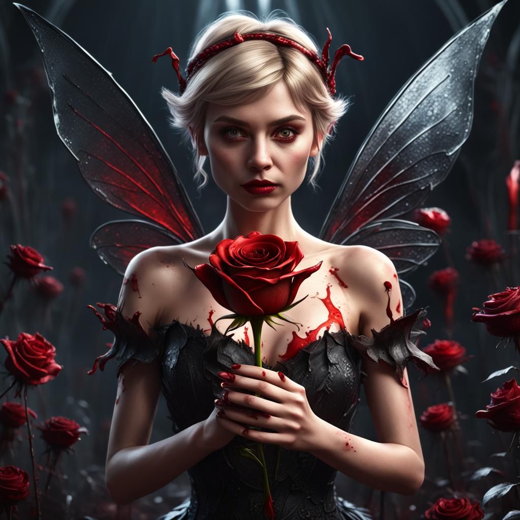 Evil Fairy with Black Rose: Digital Art