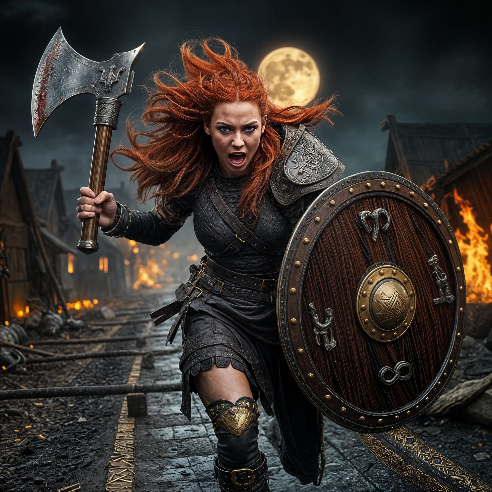 Fierce Red-Haired Barbarian Woman Warrior