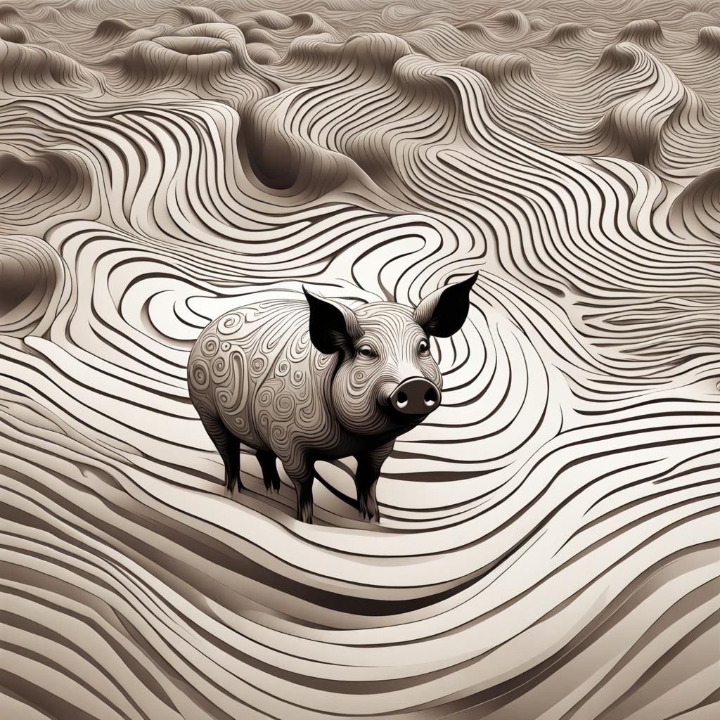 Farmer Pig Wallowing: Abstract Vector Fractal Art