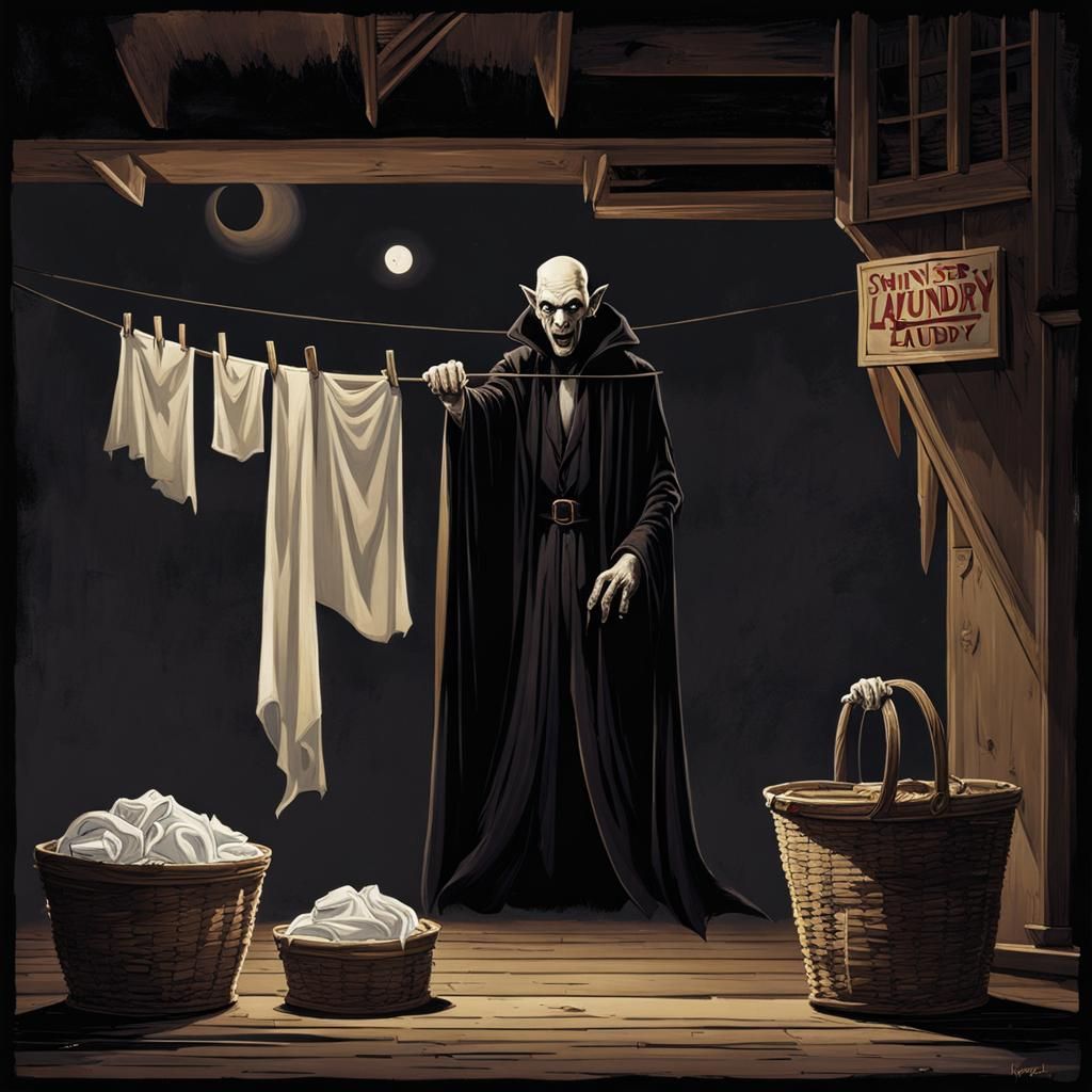 Nosferatu Laundry Day: Sinister Dark Fantasy Art