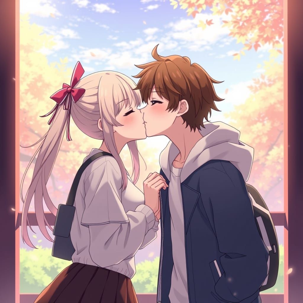 Romantic Anime Scene of Kissing Couples