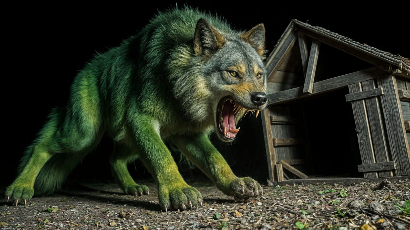 Giant Wolf Cat Stalks in Dark Night