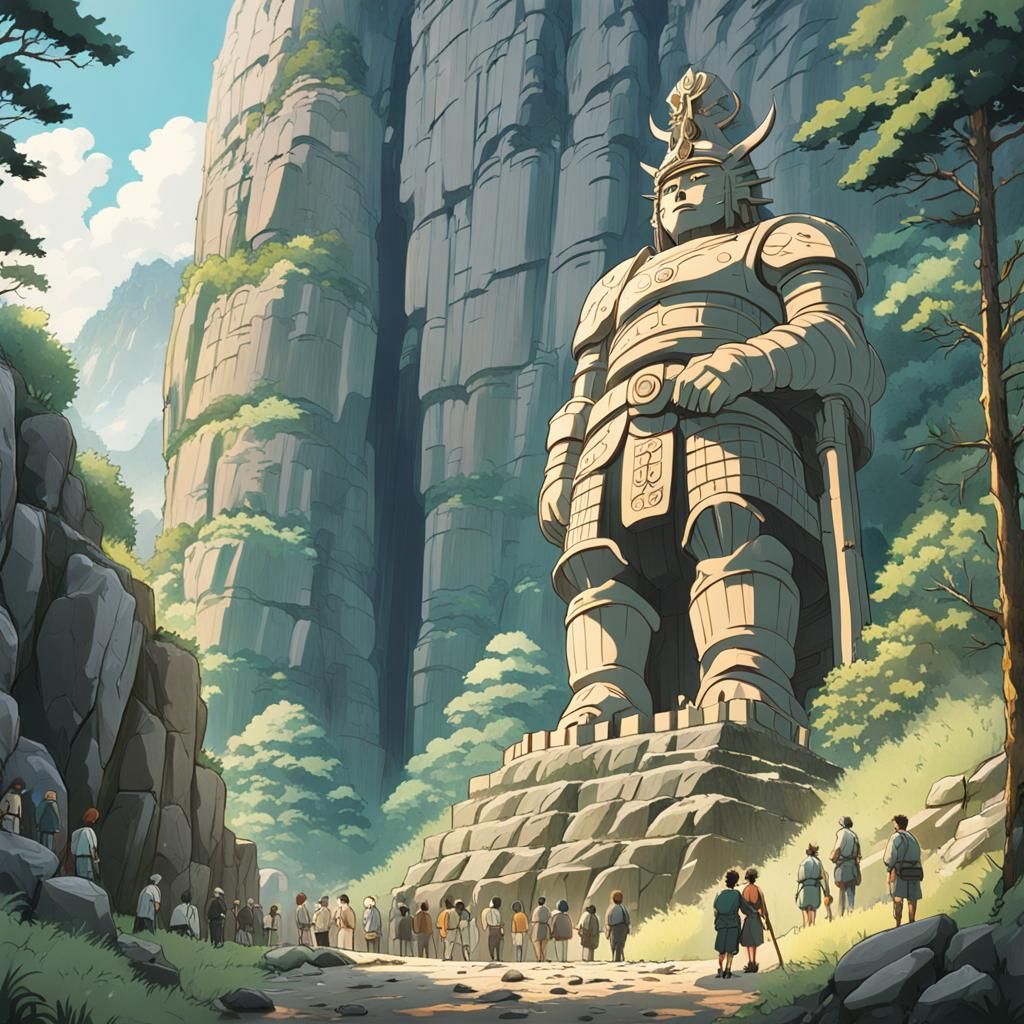 Giant Warrior Statue in Studio Ghibli Style