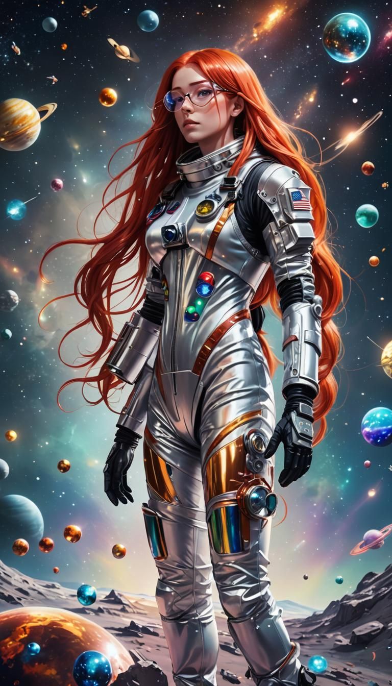 Anime Astronaut Girl in Psychedelic Outer Space