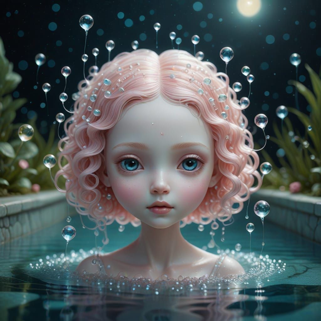 Ethereal Water Form Emerges from a Pool in a Surreal, Dreaml...