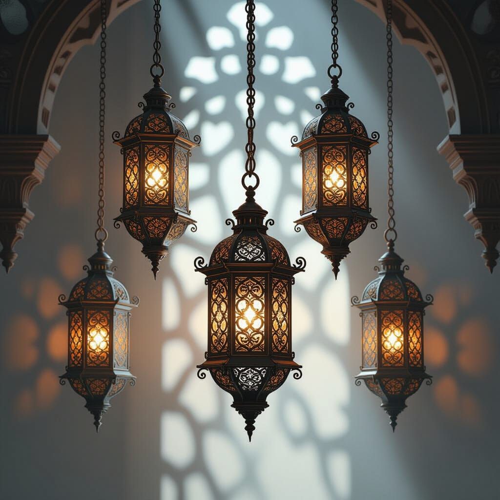 Ornate Metal Lanterns Casting Intricate Shadows