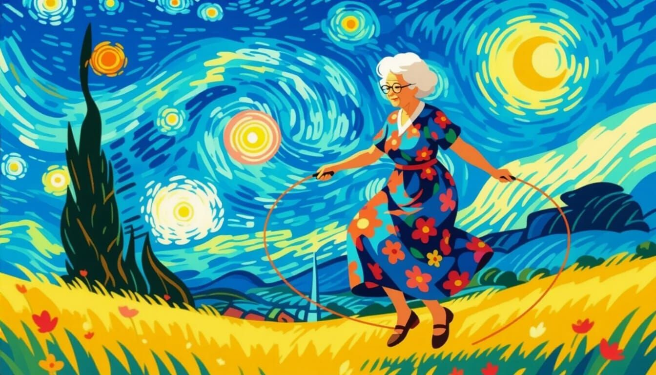 Grandmother Jumps Constellation Rope, Van Gogh Inspired