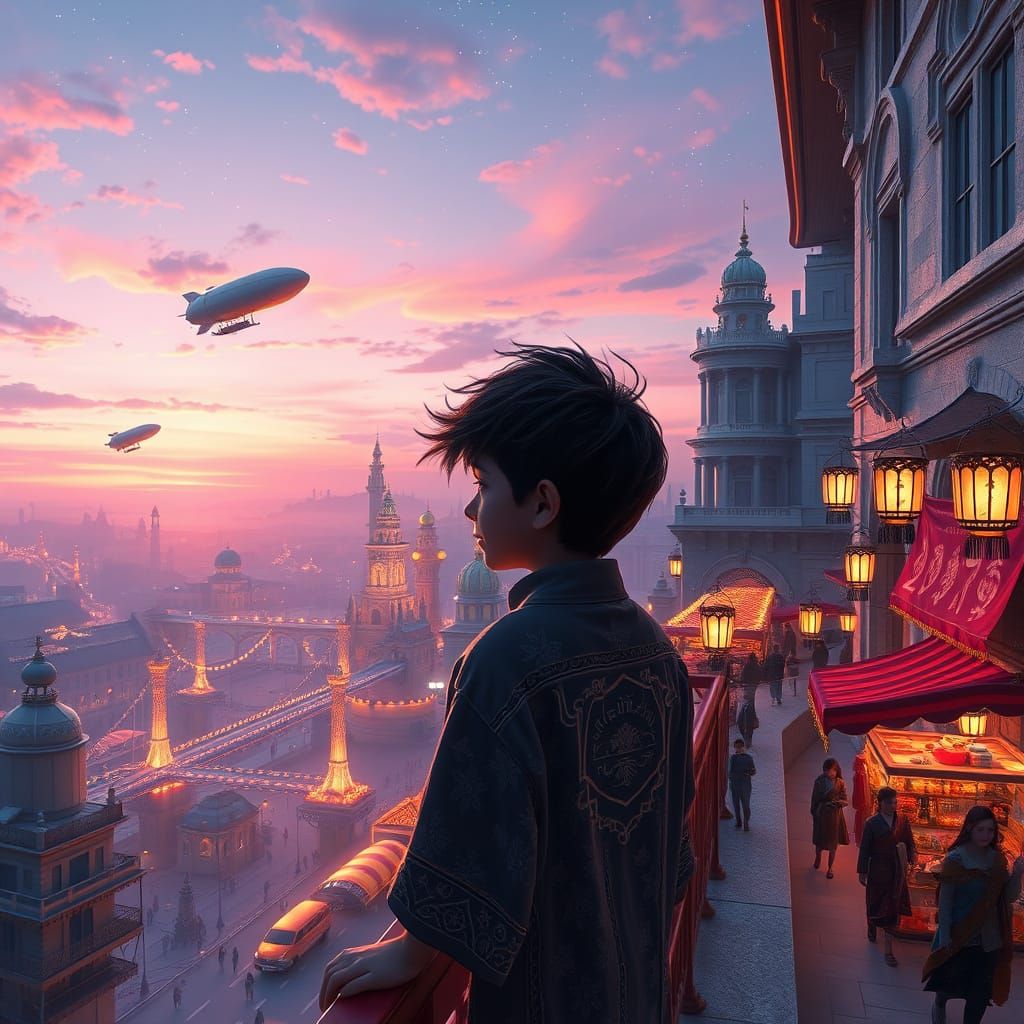 Celestial Cityscape at Dusk with Majestic Towers and Vibrant...