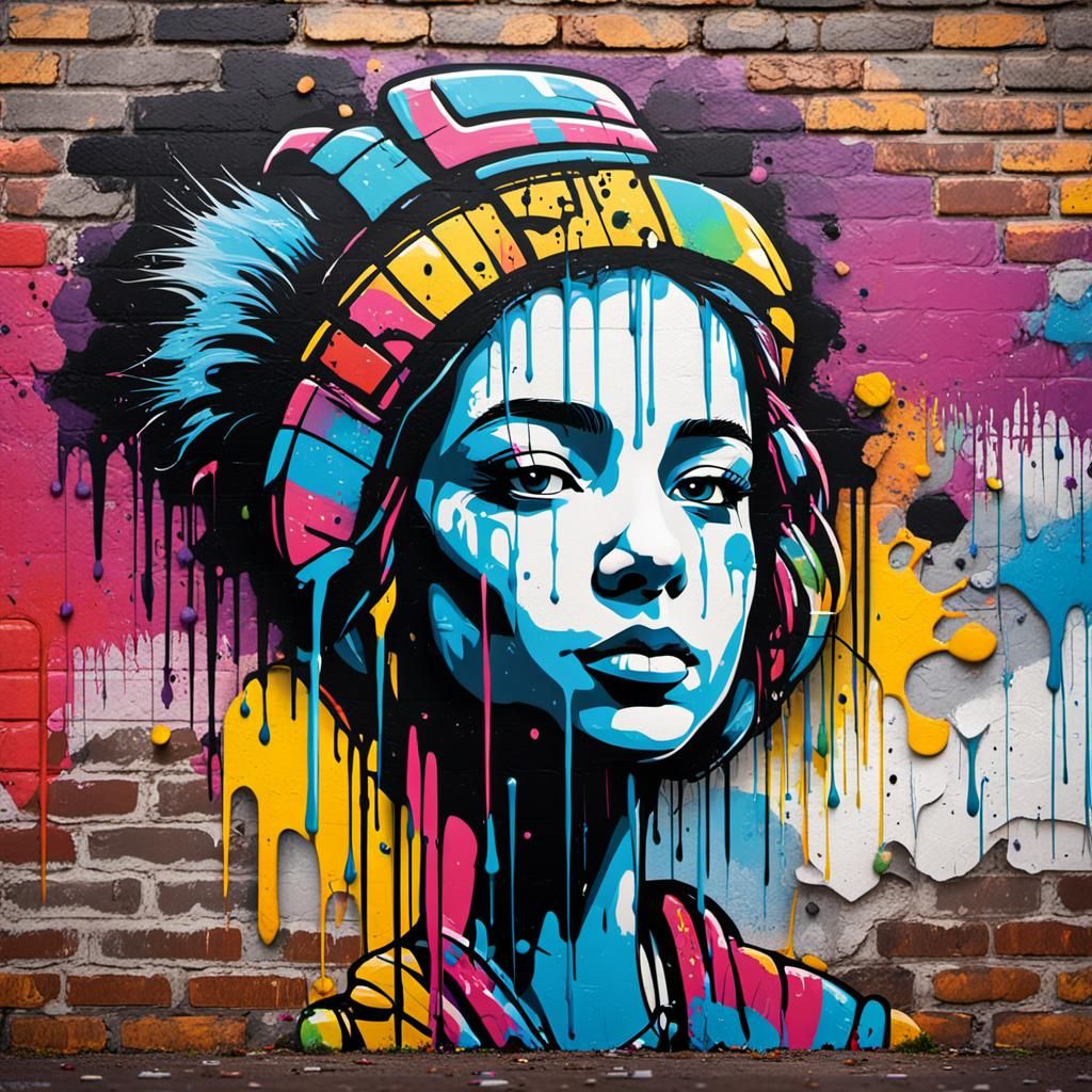 Vibrant Street Art Graffiti on Brick Wall