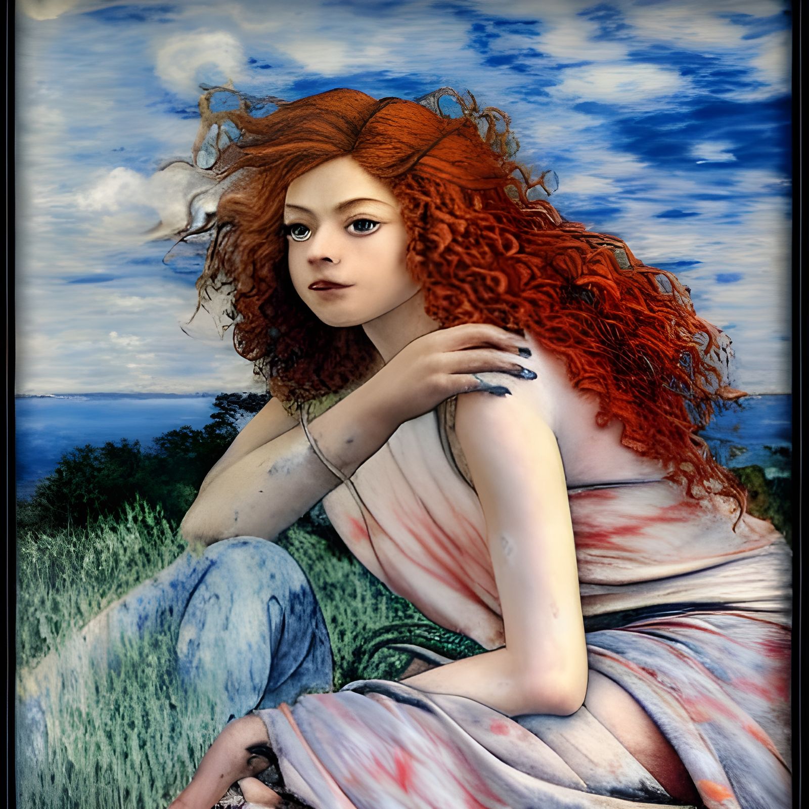 Portrait of a Woman with Pixie Cut, Mixed Media