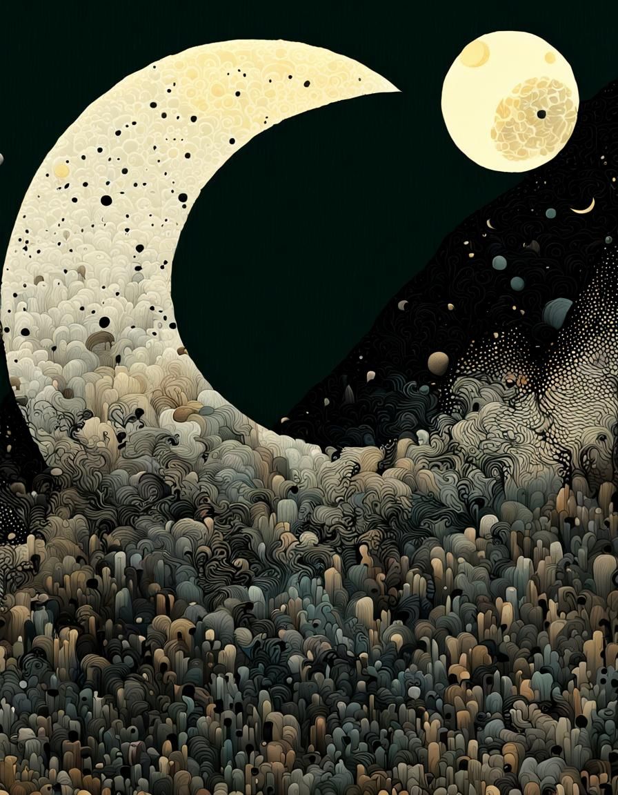 Editorial illustration of the memento morti:Moon profile. 2