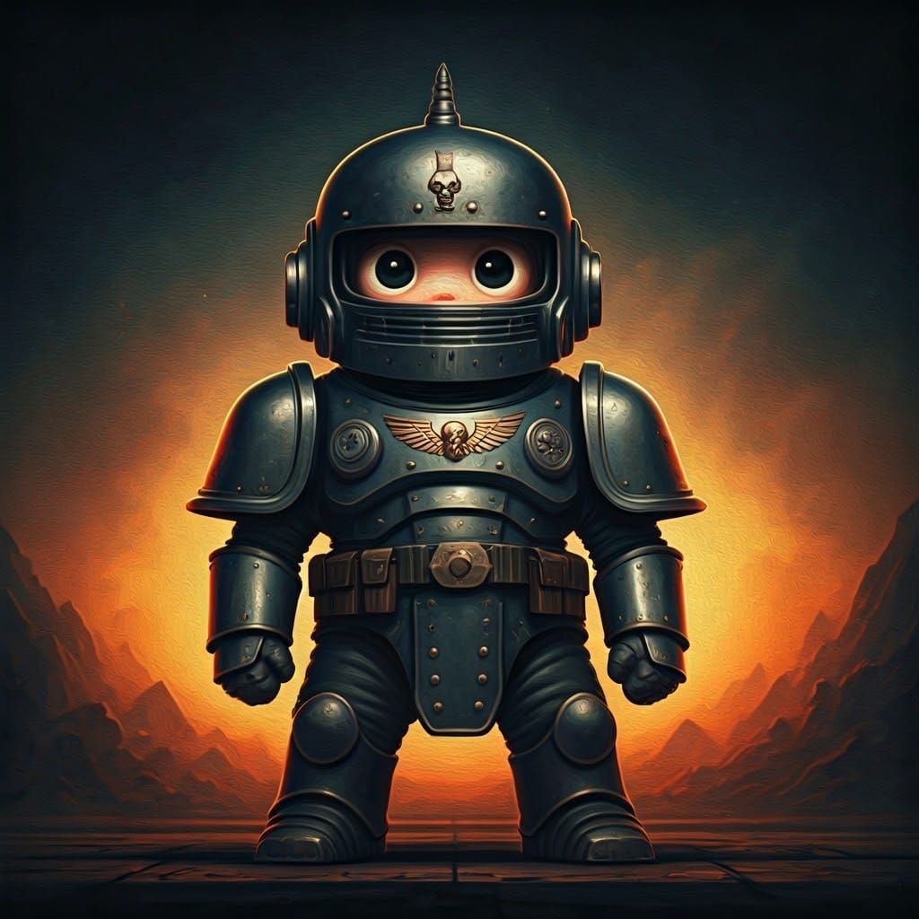 Chibi Space Marine in Rembrandt-Inspired Style