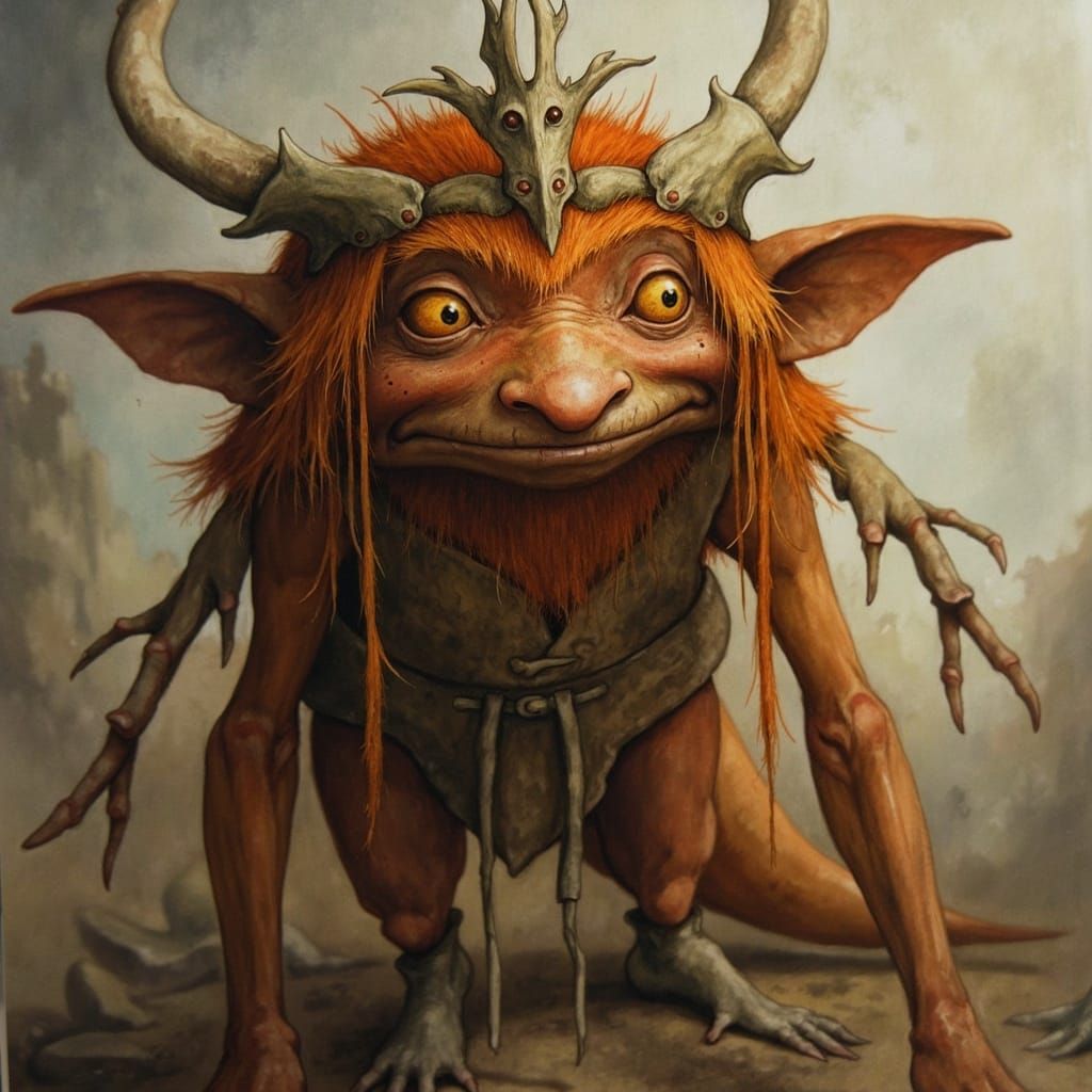 Orange Goblin King with Crown, Fantasy Concept Art