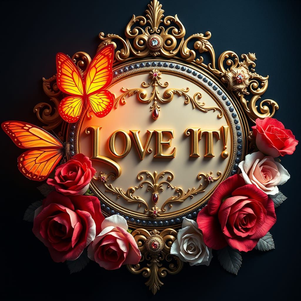Luxurious Baroque-Inspired Decorative Piece with Gold Callig...