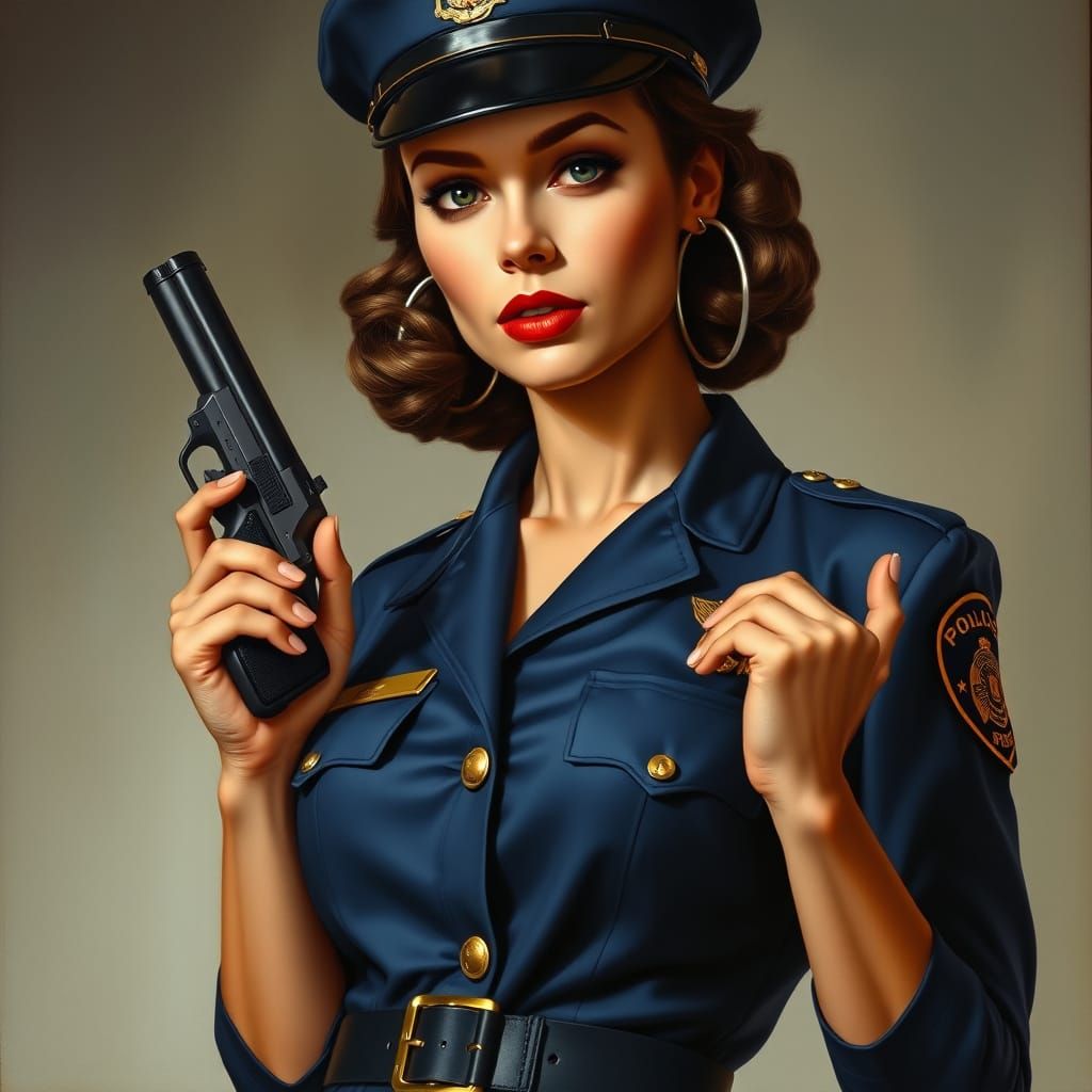 Glamorous Police Officer in Classic Noir Style