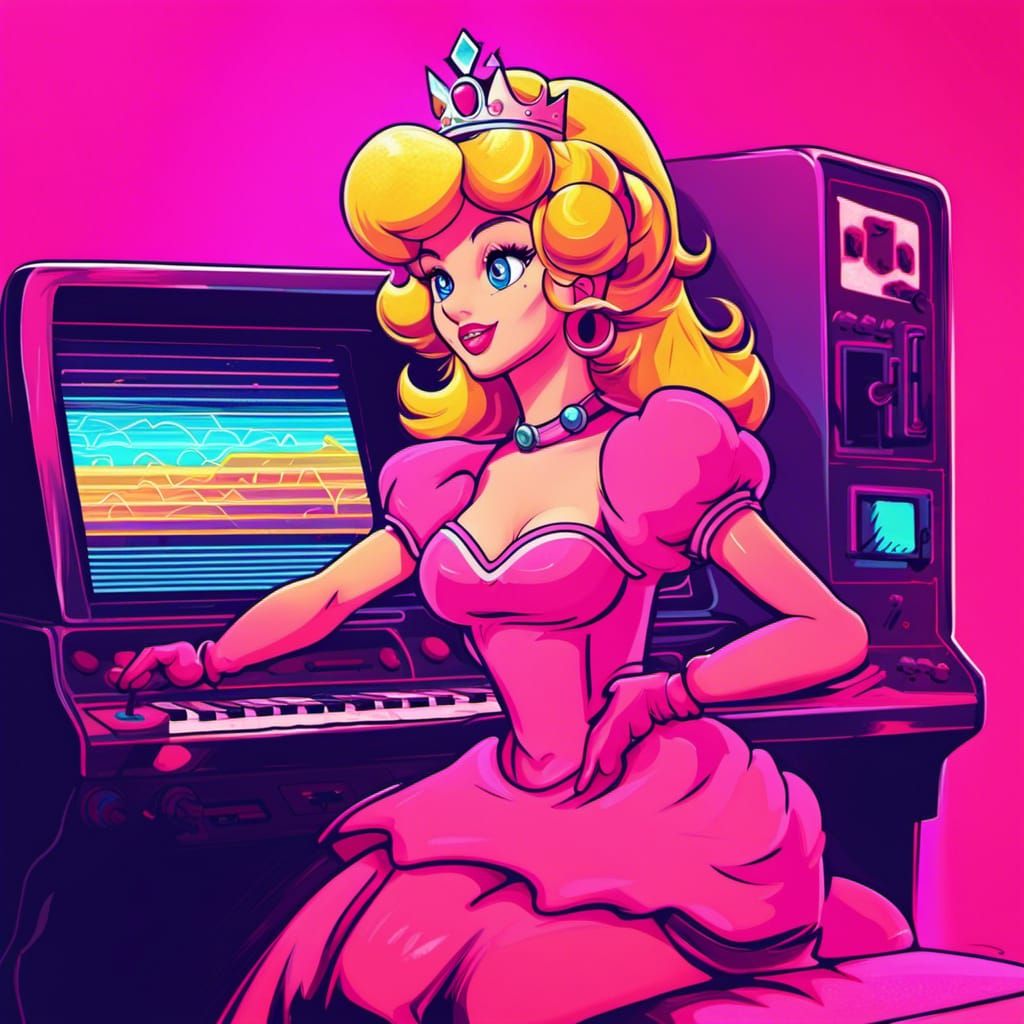 Princess Peach in Synthwave Neon Retro Style