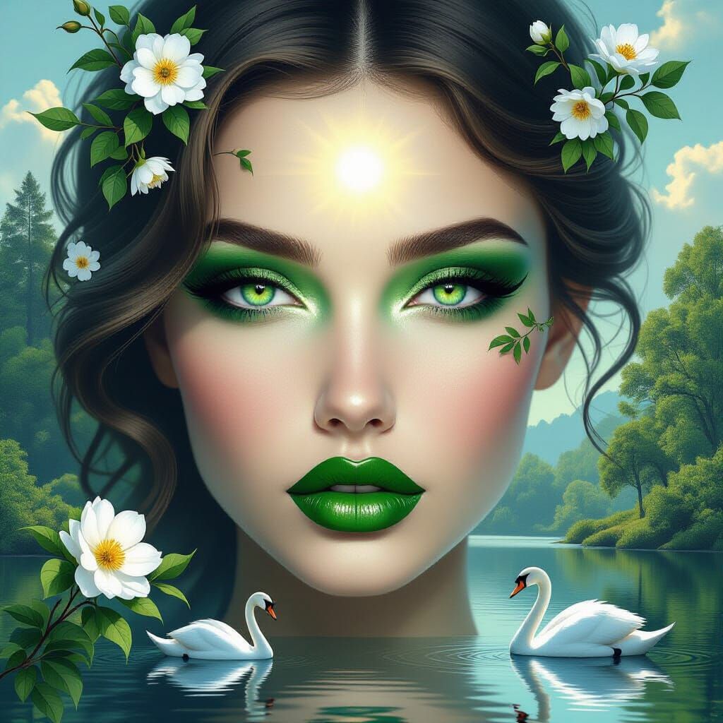 Surreal realistic artwork featuring a double exposure of a w...