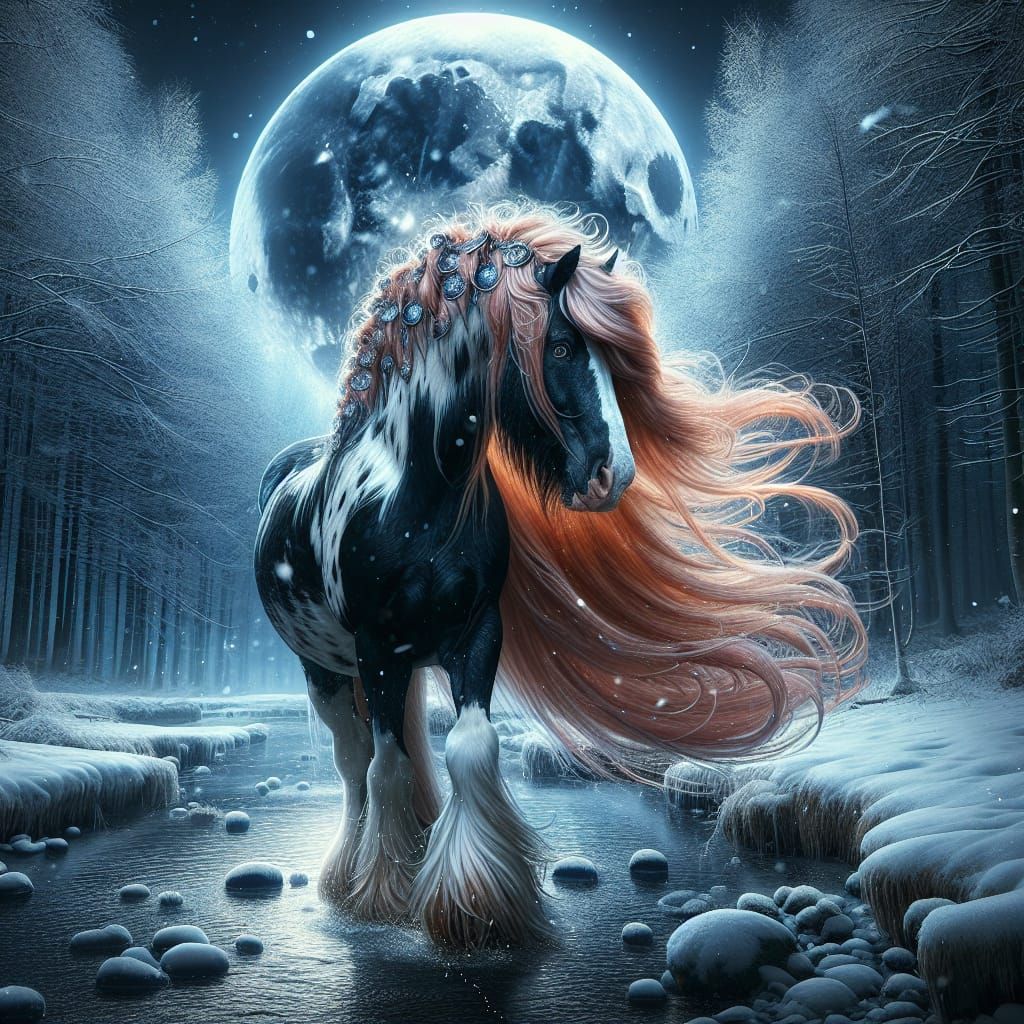 Copper Gypsy Vanner Stallion in Winter Forest