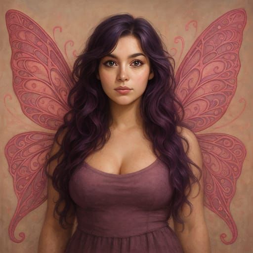 Woman with Purple Hair and Faerie Wings