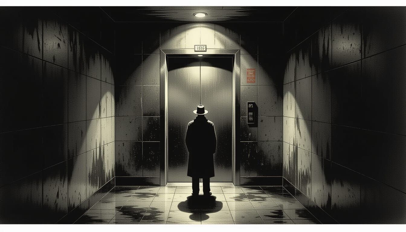 Man's Silhouette in Dimly Lit Elevator
