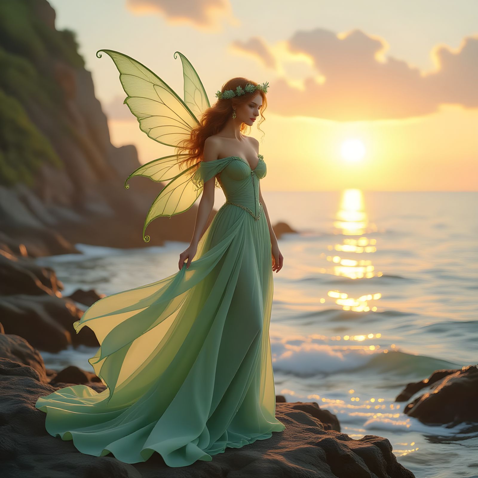 Green Fairy on Summer Night by the Sea