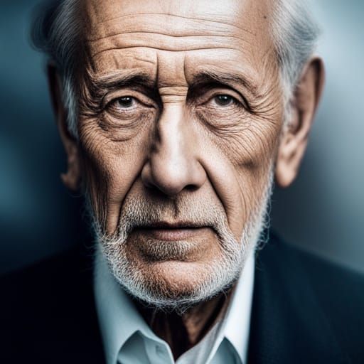 Double Exposure: Train and Old Man's Face