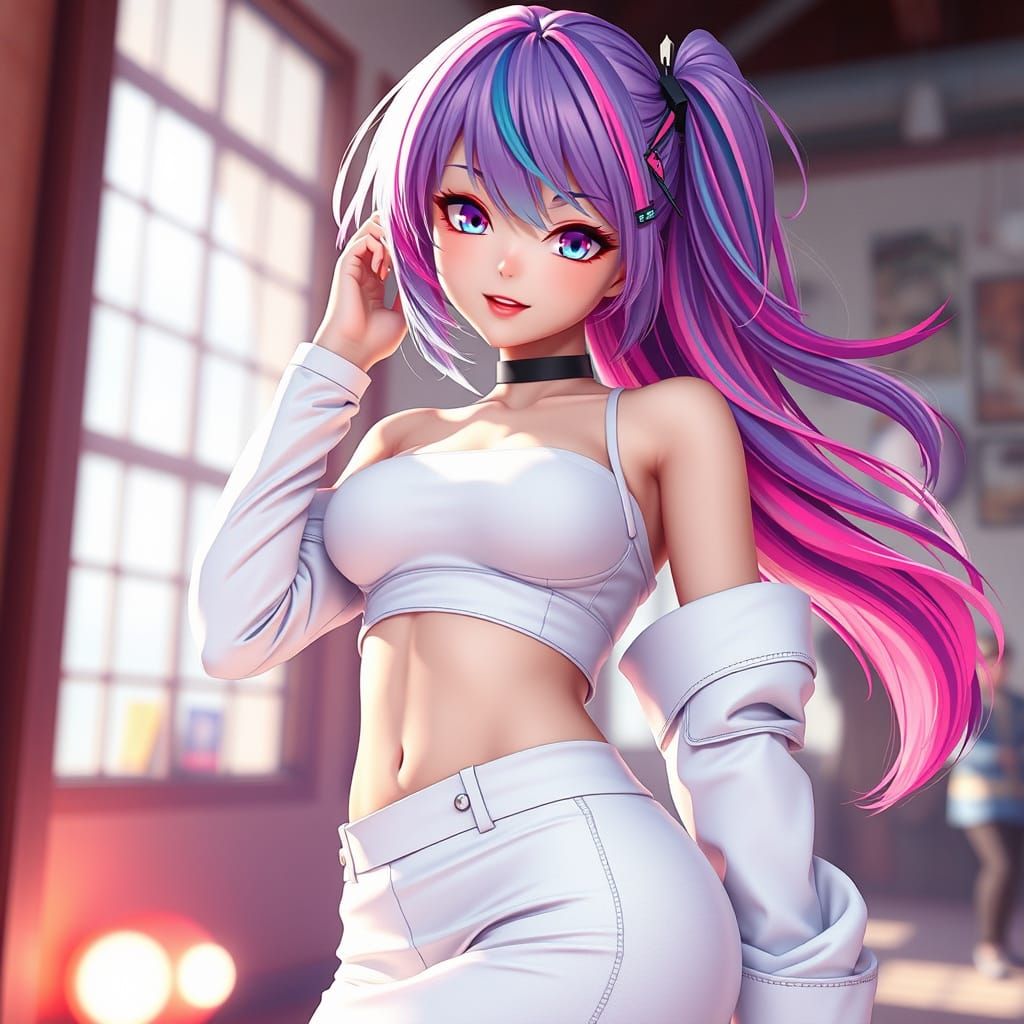 Vibrant Emo Woman in 3D Anime Style