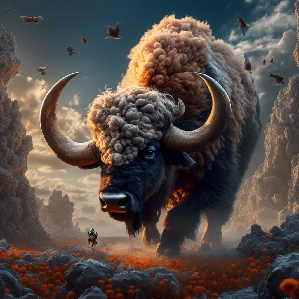 Fantastical Bison Cloud Animal Concept Art